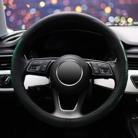 img 3 attached to 🚗 Carbon Fiber Steering Wheel Cover - ZHOL 15-Inch Universal Fashion Sport Auto Car Steering Wheel Cover for Women and Men, Anti-Slip (Green)