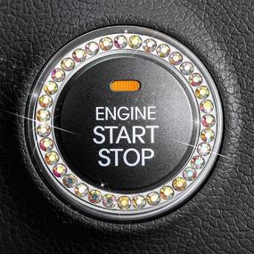 img 4 attached to Frienda Bling Car Crystal Rhinestone Ring Emblem Sticker Push Start Button | Ignition Bling Ring Sticker | Stylish Car Interior Accessory for Women (AB Color)