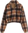 zaful women's faux fur pullover half zip long sleeve crop sweatshirt tops 1 logo