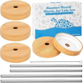 img 4 attached to 4 PC Mason Jar Lids With Straw Hole, Bamboo + Stainless Steel - Wide Mouth Screw Top