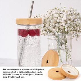 img 2 attached to 4 PC Mason Jar Lids With Straw Hole, Bamboo + Stainless Steel - Wide Mouth Screw Top