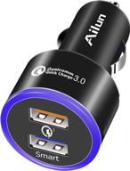 🔌 ailun car charger adapter: dual smart usb ports, 4.8a 24w, blue ring light for iphone 12/11, galaxy s20/s10 логотип