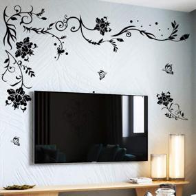 img 4 attached to Supzone Flowers Vine Wall Decals Black Flower Wall Stickers Butterfly Floral Wall Decor Removable Vinyl DIY Home Wall Art Stickers For Bedroom Living Room Sofa Backdrop TV Wall Decoration