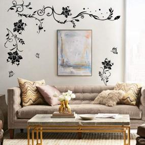 img 1 attached to Supzone Flowers Vine Wall Decals Black Flower Wall Stickers Butterfly Floral Wall Decor Removable Vinyl DIY Home Wall Art Stickers For Bedroom Living Room Sofa Backdrop TV Wall Decoration