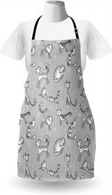 img 2 attached to Unisex Grey Cat Apron With Floral Background Prints, Adjustable Neck Cooking Gardening Kitchen Bib For Adults