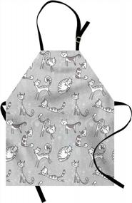 img 3 attached to Unisex Grey Cat Apron With Floral Background Prints, Adjustable Neck Cooking Gardening Kitchen Bib For Adults