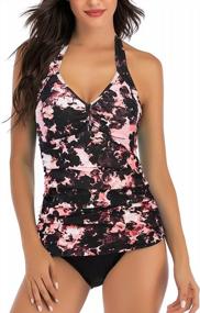 img 4 attached to Women'S Halterneck Ruched Tankini Top & Bottom Swimsuit Set - Swikipo