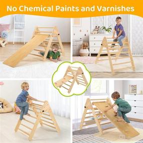 img 2 attached to 🧗 Ogelo Triangle Climber with Ramp: Foldable Wooden Indoor Playground for Toddlers & Kids - Slide & Nature Wood Climbing Toys