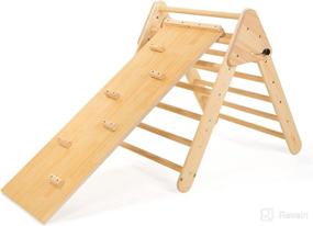 img 1 attached to 🧗 Ogelo Triangle Climber with Ramp: Foldable Wooden Indoor Playground for Toddlers & Kids - Slide & Nature Wood Climbing Toys