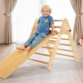 img 4 attached to 🧗 Ogelo Triangle Climber with Ramp: Foldable Wooden Indoor Playground for Toddlers & Kids - Slide & Nature Wood Climbing Toys