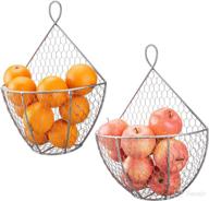 wall-mounted produce basket and fruit baskets – hanging kitchen organizer set of 2, silver metal chicken wire design логотип