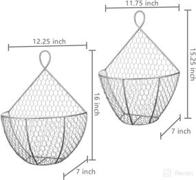 img 1 attached to Wall-Mounted Produce Basket and Fruit Baskets – Hanging Kitchen Organizer Set of 2, Silver Metal Chicken Wire Design