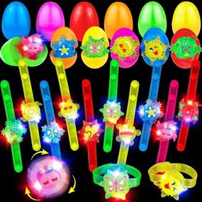 img 4 attached to 2.8" Easter Eggs Filled Light Up Spin Bracelets Toys Bunny Glow In The Dark 12 Pack - Surprise Egg Hunt Fillers For Kids Boys Girls Toddler, Easter Basket Stuffers & Party Favors Gift Set By AMENON.