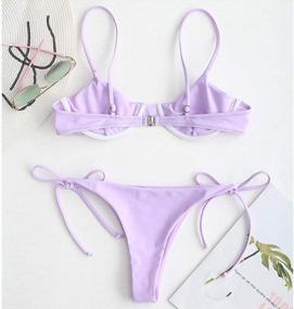 img 2 attached to Push Up Balconette Bikini Set With String Tie Sides For Women By ZAFUL (Size M, Color A-Mauve)