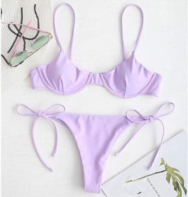 img 3 attached to Push Up Balconette Bikini Set With String Tie Sides For Women By ZAFUL (Size M, Color A-Mauve)