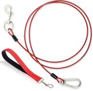 chew proof 5 ft dog tie out cable with reflective handle - short leash for training, walking, running, hiking & camping - heavy duty lead for small, medium & large dogs logo