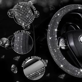 img 1 attached to 💎 SEG Direct Diamond Car Steering Wheel Cover with Bling Crystal Rhinestones - Fits 14 1/2 - 15 inch Wheels, Black with White Diamond - Ideal for Women, Men, and Girls