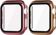 surace 40mm case compatible with apple watch case, overall protective cover tempered glass screen protector hard pc case compatible with apple watch series 6/5/4 40mm, (2-pack, rose gold/pink gold) logo