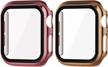 surace 40mm case compatible with apple watch case, overall protective cover tempered glass screen protector hard pc case compatible with apple watch series 6/5/4 40mm, (2-pack, rose gold/pink gold) logo