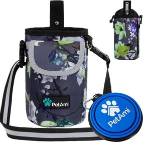 img 4 attached to 🐶 PetAmi Dog Treat Pouch: Versatile Training Bag with Large Front Pocket, Poop Bag Dispenser and Collapsible Bowl - Floral Grey