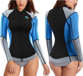 img 4 attached to 1.5Mm High-Necked Women'S Wetsuit Top With Front Zipper - Perfect For Swimming, Diving, Surfing, Boating, Kayaking, And Snorkeling
