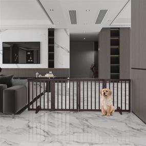 img 2 attached to 🐶 Mino Kesper Freestanding Dog Gates Folding for The House: Extra Wide Wooden Dog Gate for Doorways, Stairs, and more - H24''x L74'' (Brown)