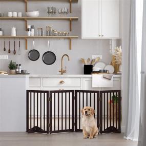 img 4 attached to 🐶 Mino Kesper Freestanding Dog Gates Folding for The House: Extra Wide Wooden Dog Gate for Doorways, Stairs, and more - H24''x L74'' (Brown)