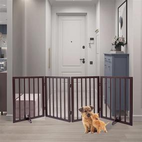 img 3 attached to 🐶 Mino Kesper Freestanding Dog Gates Folding for The House: Extra Wide Wooden Dog Gate for Doorways, Stairs, and more - H24''x L74'' (Brown)