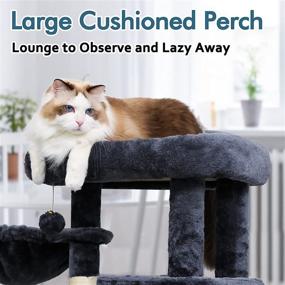 img 1 attached to 🐱 rabbitgoo 39" Dark Gray Cat Tree Tower: Multi-Level Condo with Perch, Scratching Posts & Hammock - Ideal for Indoor Cats - Includes Toy for Play and Rest - Perfect for Medium to Small Kittens