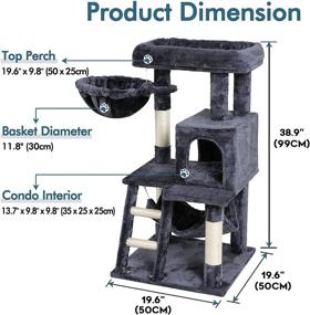 img 3 attached to 🐱 rabbitgoo 39" Dark Gray Cat Tree Tower: Multi-Level Condo with Perch, Scratching Posts & Hammock - Ideal for Indoor Cats - Includes Toy for Play and Rest - Perfect for Medium to Small Kittens