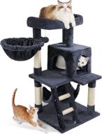 🐱 rabbitgoo 39" dark gray cat tree tower: multi-level condo with perch, scratching posts & hammock - ideal for indoor cats - includes toy for play and rest - perfect for medium to small kittens logo