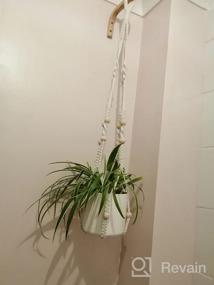 img 6 attached to Boho Chic: набор вешалок для растений из макраме ручной работы с украшениями из деревянных бусин для внутреннего и наружного декора