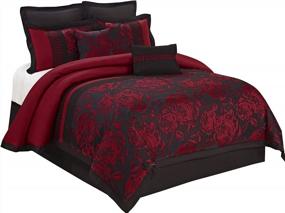 img 4 attached to 8 Piece Comforter Set Queen-Burgundy Jacquard Fabric Patchwork-Tang Bed In A Bag Queen Size- Soft Texture,Smooth,Good Drapability-1 Comforter,2 Shams,2 Euro Shams,2 Decorative Pillows,1 Bedskirt