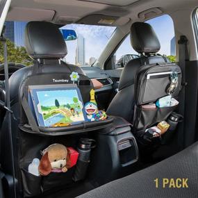 img 1 attached to Tsumbay Car Backseat Organizer - PU Leather With Tablet Holder, Foldable Table Tray, And 9 Storage Pockets