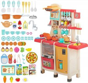 img 2 attached to Kids Play Kitchen,Kitchen Playset With 65Pcs Kitchen Toys For Toddlers,Play House Accessories With Spray Stove, Simulated Steam, Sink, Oven,Dishwasher, Real Sounds And Light For Girls And Boys