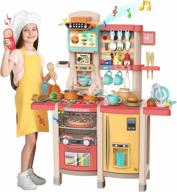 kids play kitchen,kitchen playset with 65pcs kitchen toys for toddlers,play house accessories with spray stove, simulated steam, sink, oven,dishwasher, real sounds and light for girls and boys logo