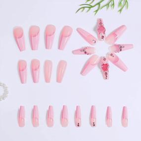 img 3 attached to Get Glam With Lovful'S 24-Piece 3D Coffin Press-On Nails In Pink With Glitter Heart Design