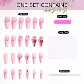 img 2 attached to Get Glam With Lovful'S 24-Piece 3D Coffin Press-On Nails In Pink With Glitter Heart Design