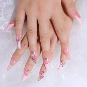 img 4 attached to Get Glam With Lovful'S 24-Piece 3D Coffin Press-On Nails In Pink With Glitter Heart Design