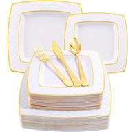 supernal 125 pcs gold plastic plates, gold square plates with diamond design,gold plastic silverware, includes: 25 dinner plates, 25 salad plates, 25 knives, 25 forks, 25 spoons,suit for mothers day logo