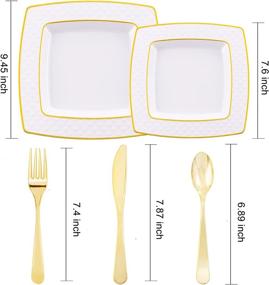 img 3 attached to Supernal 125 Pcs Gold Plastic Plates, Gold Square Plates With Diamond Design,Gold Plastic Silverware, Includes: 25 Dinner Plates, 25 Salad Plates, 25 Knives, 25 Forks, 25 Spoons,Suit For Mothers Day