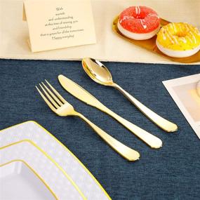 img 1 attached to Supernal 125 Pcs Gold Plastic Plates, Gold Square Plates With Diamond Design,Gold Plastic Silverware, Includes: 25 Dinner Plates, 25 Salad Plates, 25 Knives, 25 Forks, 25 Spoons,Suit For Mothers Day