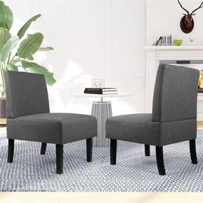 img 1 attached to Set Of 2 Grey Fabric Armless Accent Chairs By STHOUYN - Modern Vanity Chairs For Bedroom, Decorative Slipper Chairs For Living Room Furniture, Corner Side Chairs For Desk