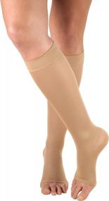 img 4 attached to Truform Knee-High Women'S Compression Stockings: Opaque, Beige, Open Toe, Medium Size - 15-20 MmHg Pressure