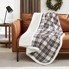 img 4 attached to Reversible Sherpa Fleece Throw Blanket By Eddie Bauer - Edgewood Khaki For All-Season Home Decor And Bedding