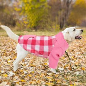 img 1 attached to Warm Plaid Stand Collar Dog Winter Sweater for Small Medium Puppy: Cozy Pink Fleece Outfit with Leash Hole