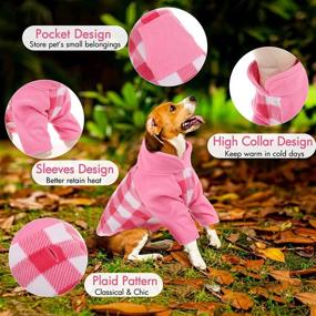 img 3 attached to Warm Plaid Stand Collar Dog Winter Sweater for Small Medium Puppy: Cozy Pink Fleece Outfit with Leash Hole