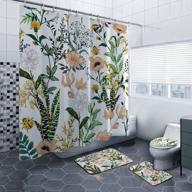 megrez 4pcs waterproof bathroom shower curtain set with 12 hooks, non-slip rug, toilet cover mat and accessories - bloom flowers design logo