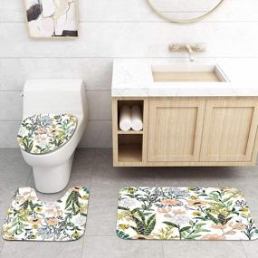 img 3 attached to MEGREZ 4PCS Водонепроницаемая занавеска для ванной комнаты с 12 крючками, нескользящим ковриком, ковриком для унитаза и аксессуарами - Bloom Flowers Design