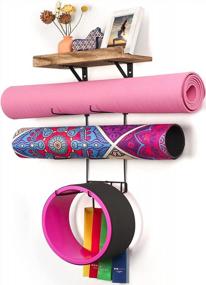 img 4 attached to Wall-Mounted Yoga Mat Holder With Wood Shelves And Hooks For Storage Of Exercise Mats, Foam Rollers, And Resistance Bands At Home Gym And Fitness Classes